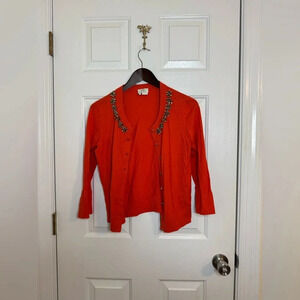 Kate Spade cardigan medium red orange silver Live colorfully
